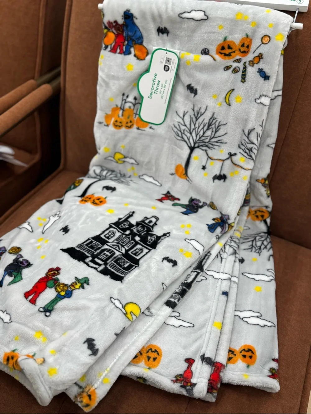 Sesame Street Halloween Throw Blanket - Gray, Orange, Yellow, Black